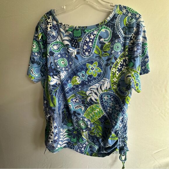 Caribbean Joe Blue and Green Boxy Crop Blouse - Picture 6 of 6